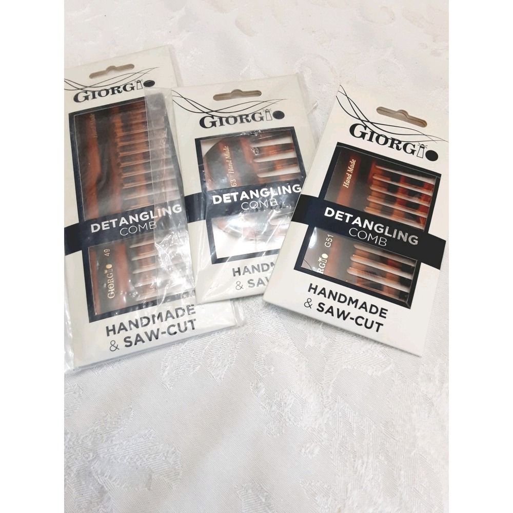 GIORGIO Hair Combs Wide Tooth Detangling Handmade G63 G51 G49 Set Of 3